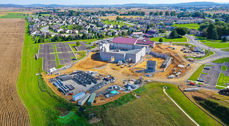 drone aerial church under construction