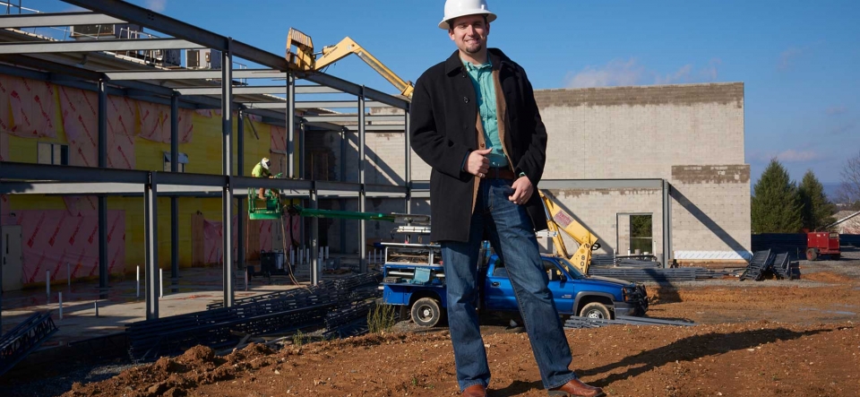 man on church construction site
