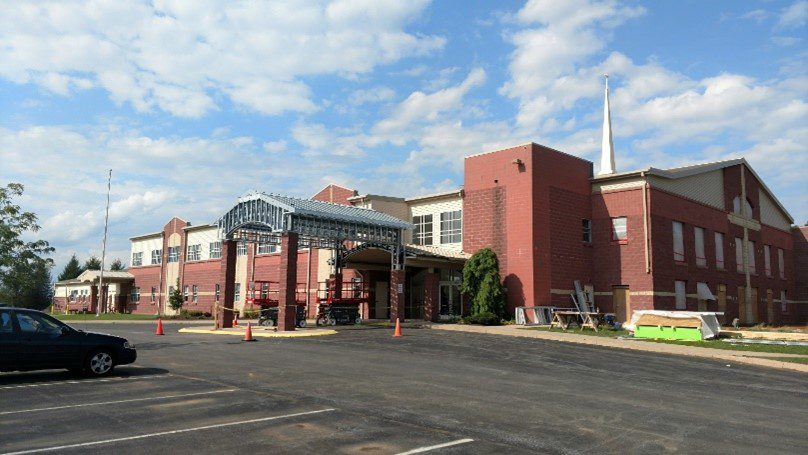 covered church entryway under construction